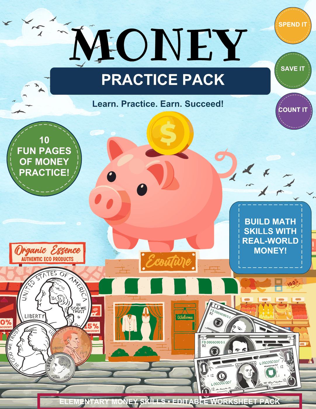 10-Page Money Practice Pack cover