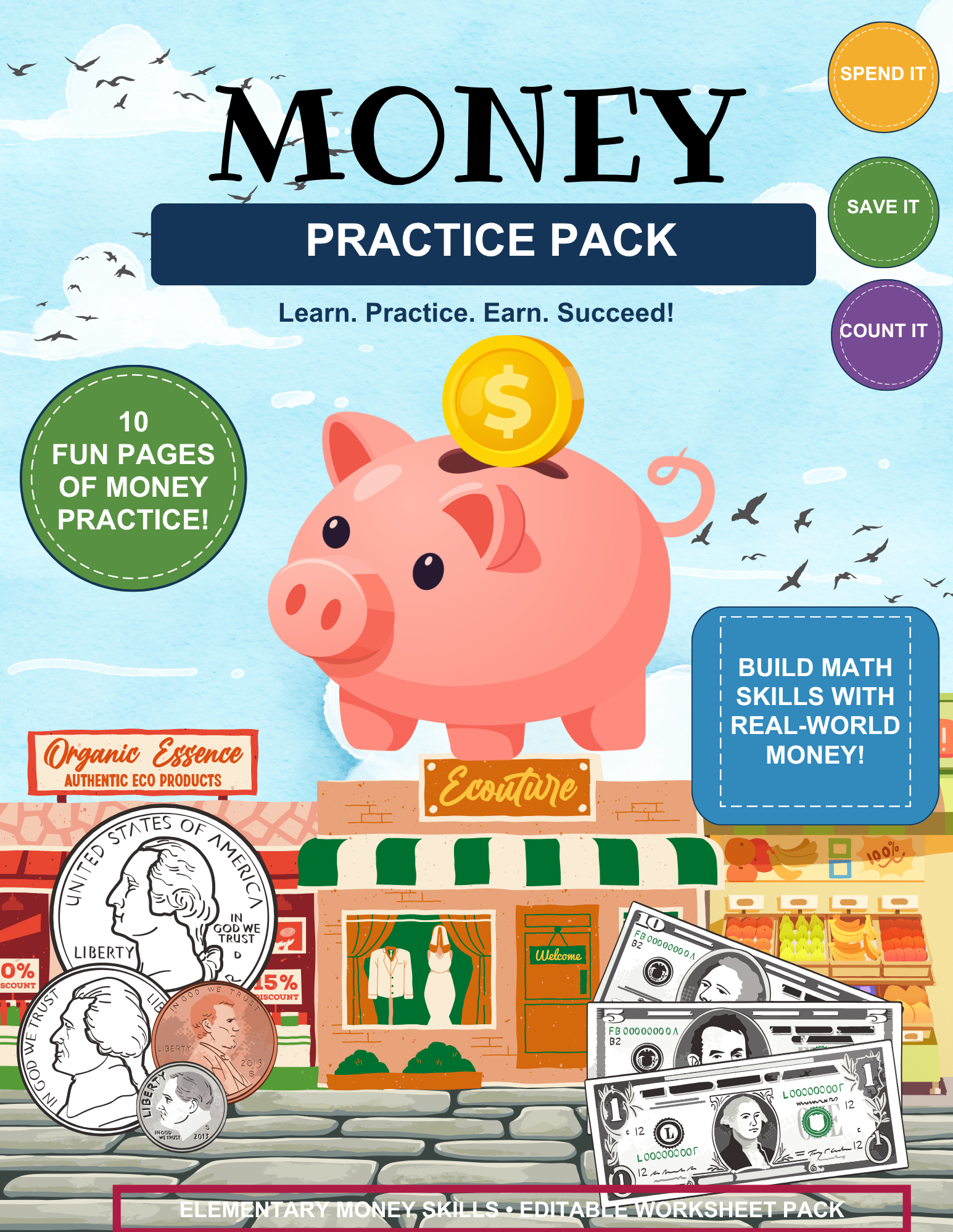 10-Page Money Practice Pack cover