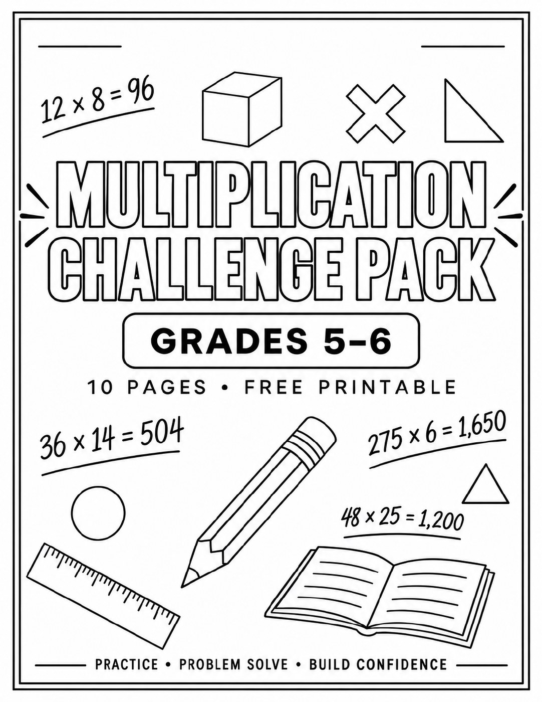 10-Page Multiplication Challenge Pack for Grades 5 and 6 cover