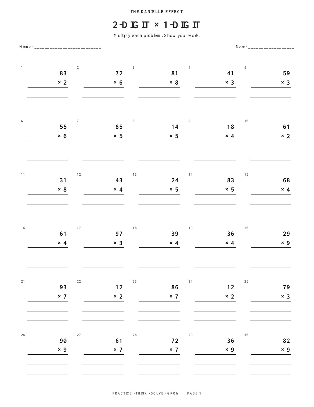 10-Page Multiplication Practice Pack for Grades 5 and 6 cover