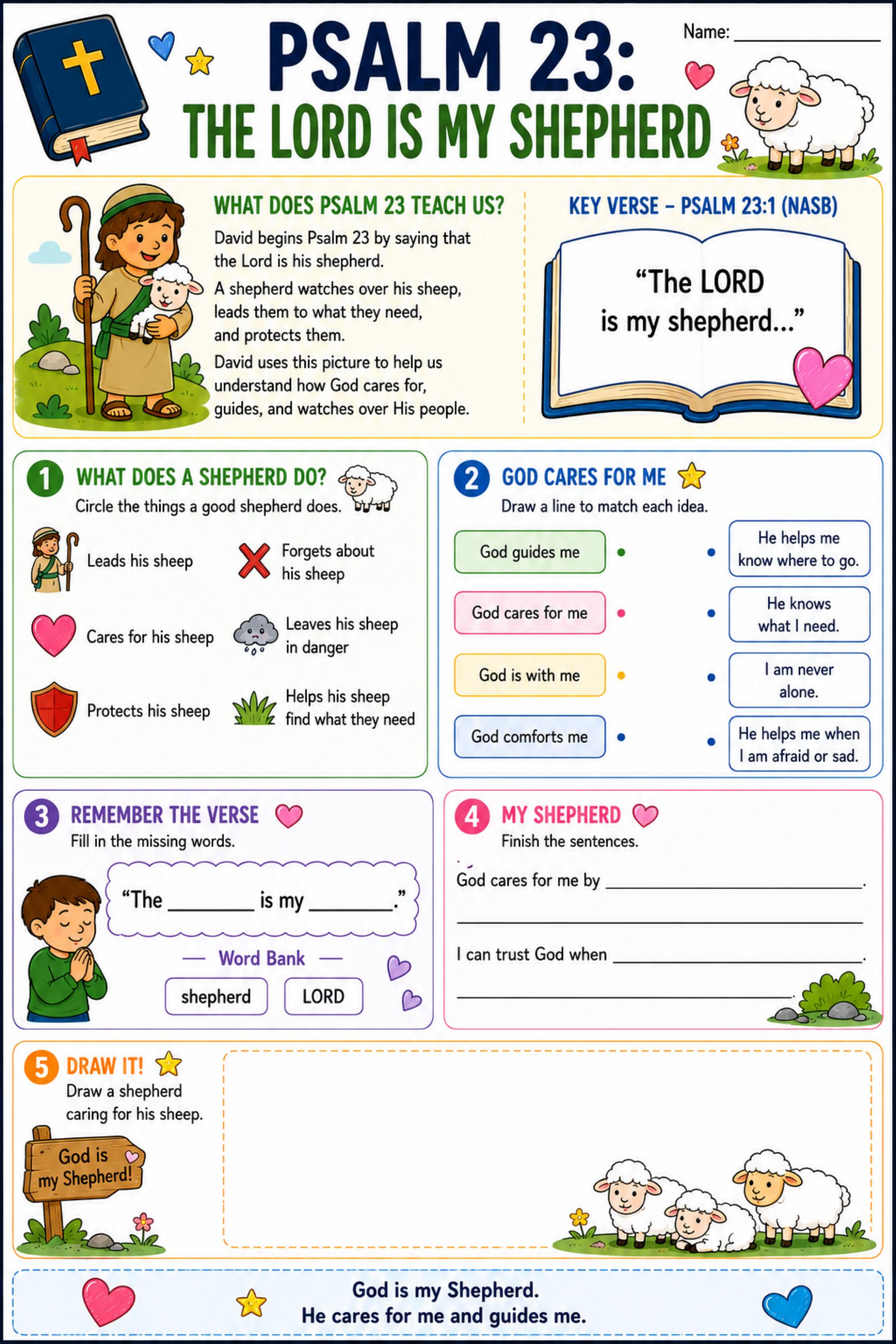 Psalm 23 Young Children Worksheet Pack cover