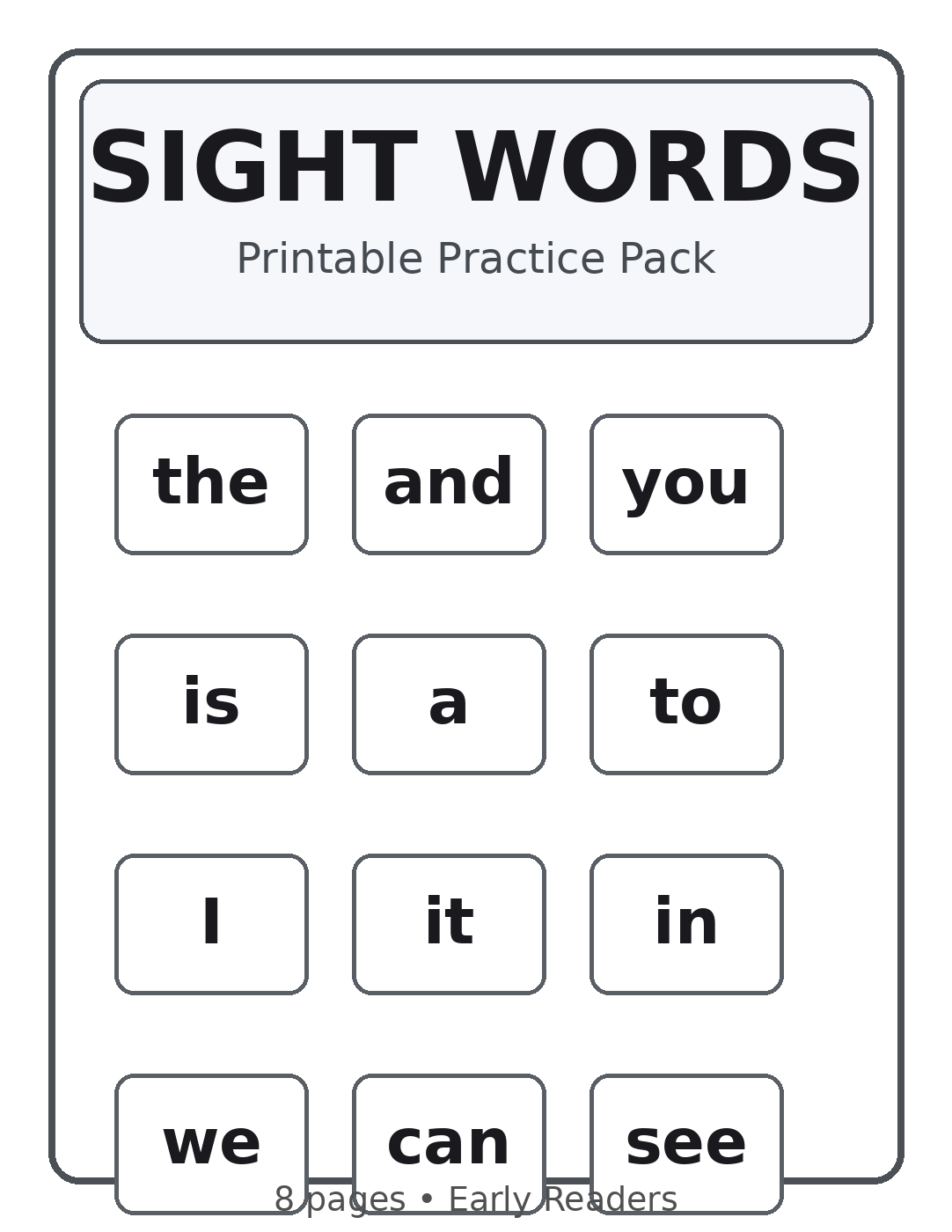 Sight Words Printable Practice Pack cover