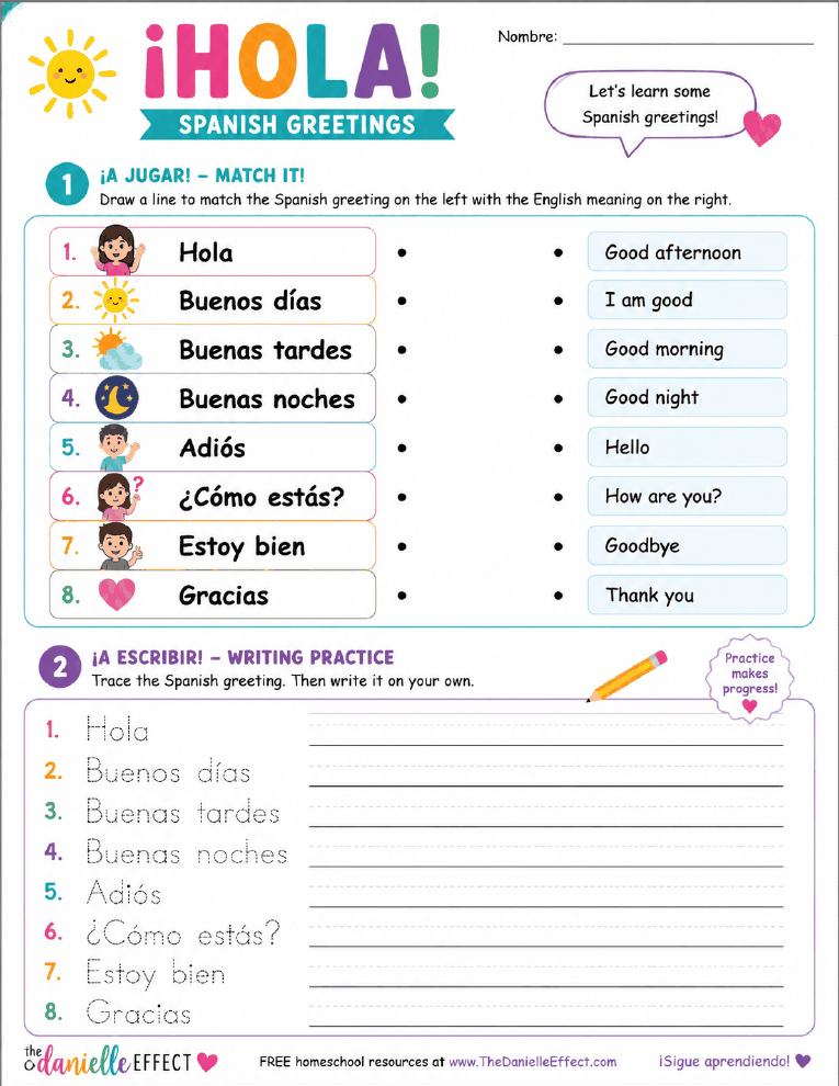 5-Page Beginner Spanish Worksheet Pack cover